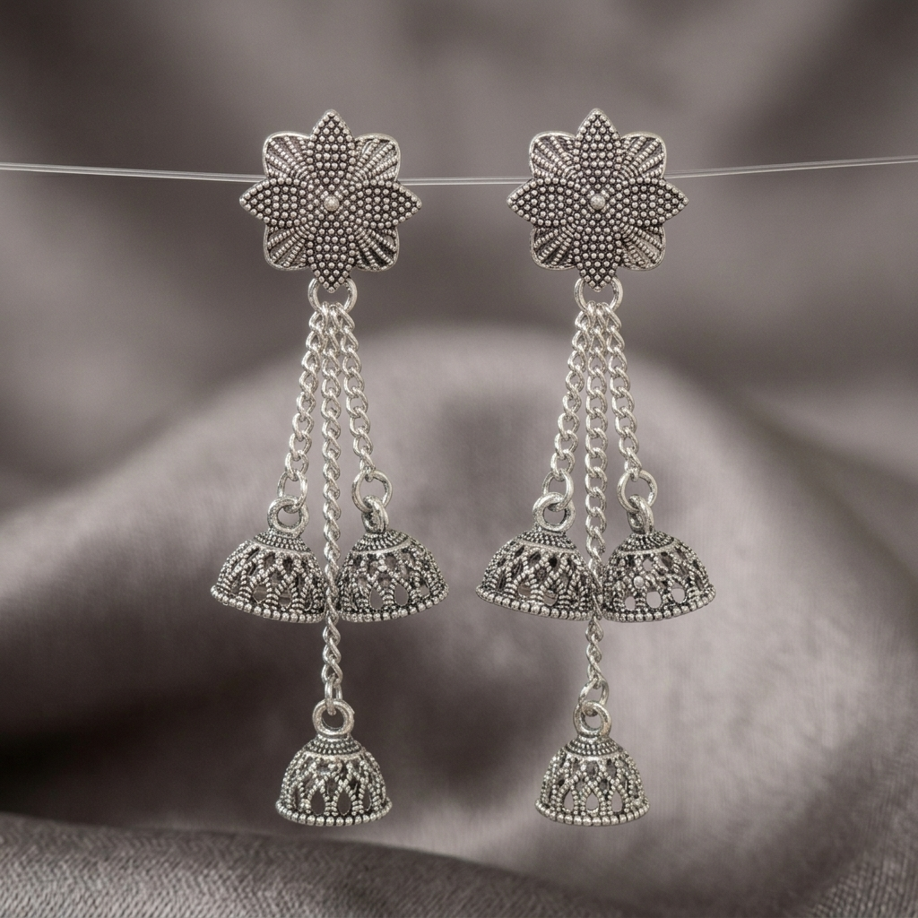 Star Chain Jhumki Earrings