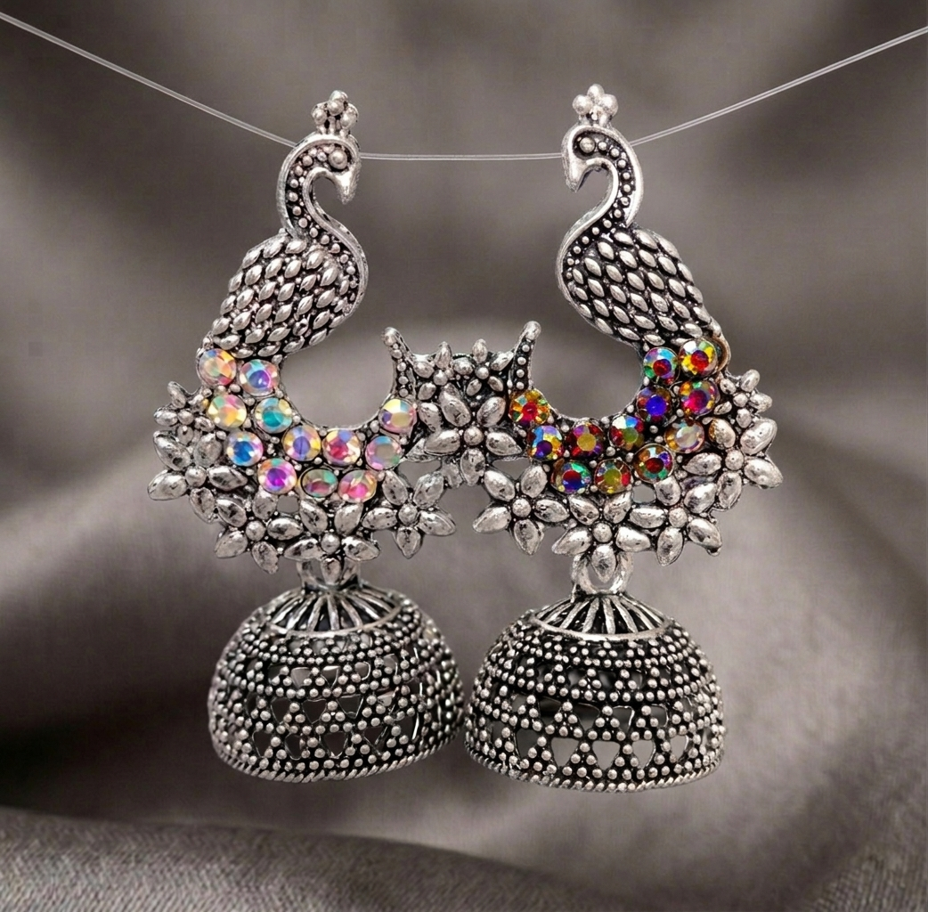 Peacock Crystal Jhumki Earrings